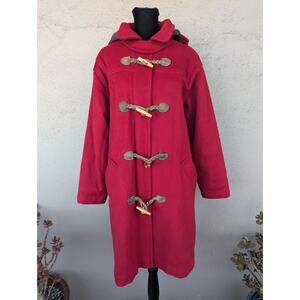 Vintage L.L.Bean Red Wool Duffle Coat Women’s M Hooded Thinsulate USA